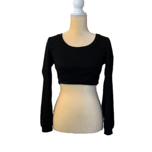 City Studio Black Crew Ribbed Long Sleeve Crop Top